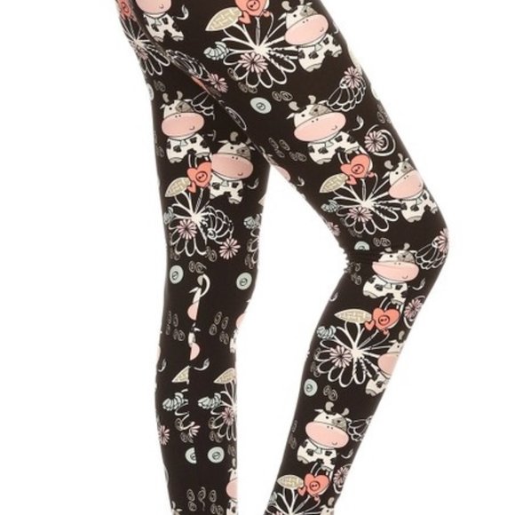 YOGA Workout Leggings High Waisted Sweet Cow Print ONE SIZE FITS Waist 24-30 NWT - Picture 1 of 6